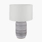 Kira White and Black Textured Stoneware Table Lamp Base with Lino 35cm White Self Lined Linen Cylinder Lampshade