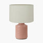 Malone Textured Apricot Squares Design Stoneware Table Lamp Base with Lino 40cm Cream Self Lined Linen Cylinder Lampshade