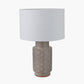 Sidra Grey Stoneware Etch Detail Table Lamp Base with Lino 35cm White Self Lined Linen Cylinder Lampshade