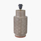Sidra Grey Stoneware Etch Detail Table Lamp Base with Lino 35cm White Self Lined Linen Cylinder Lampshade