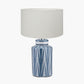 Samara Blue and White Aztec Pattern Ceramic Table Lamp Base with Henry 30cm White Handloom Cylinder Lampshade