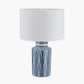 Samara Blue and White Aztec Pattern Ceramic Table Lamp Base with Lino 35cm White Self Lined Linen Cylinder Lampshade