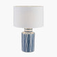 Samara Blue and White Aztec Pattern Ceramic Table Lamp Base with Lino 35cm White Self Lined Linen Cylinder Lampshade