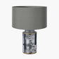Fenella Black and White Photographic Design Table Lamp Base with Harry 35cm Steel Grey Cotton Mix Cylinder Lampshade