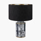 Fenella Black and White Photographic Design Table Lamp Base with Stellan 35cm Black Slubbed Silk Mix Gold Lined Cylinder Lampshade