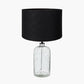 Ophelia Grey Bubble Glass Table Lamp Base with Lino 40cm Black Self Lined Linen Cylinder Lampshade
