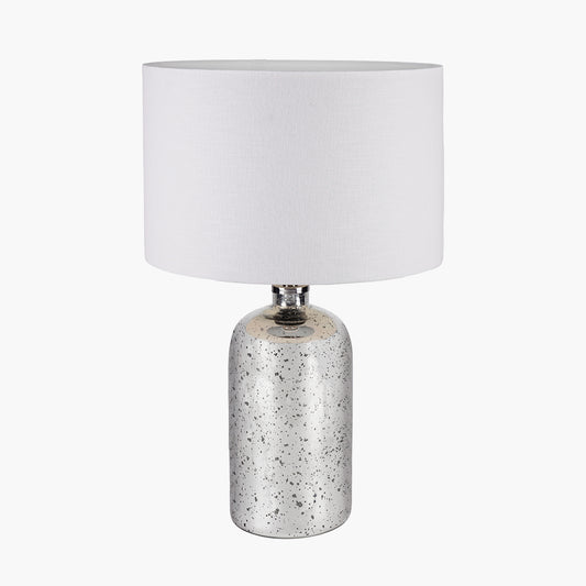 Ophelia Mercurial Glass Table Lamp Base with Lino 40cm White Self Lined Linen Cylinder Lampshade