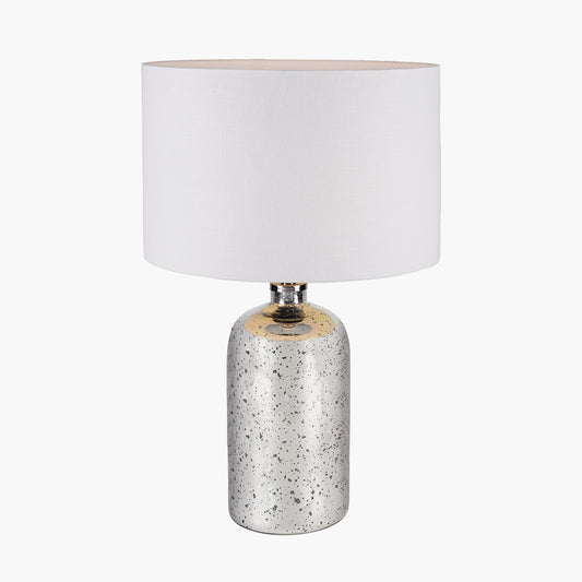 Ophelia Mercurial Glass Table Lamp Base with Lino 40cm White Self Lined Linen Cylinder Lampshade