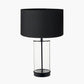 Westwood Clear Glass and Black Metal Table Lamp Base with Harry 35cm Black Cotton Mix Cylinder Lampshade