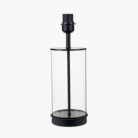 Westwood Clear Glass and Black Metal Table Lamp Base with Harry 35cm Black Cotton Mix Cylinder Lampshade