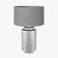 Zuri Large Shiny Silver Metal Pot Table Lamp Base with Harry 45cm Steel Grey Cotton Mix Cylinder Lampshade