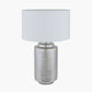 Zuri Large Shiny Silver Metal Pot Table Lamp Base with Henry 45cm White Handloom Cylinder Lampshade