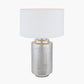 Zuri Large Shiny Silver Metal Pot Table Lamp Base with Henry 45cm White Handloom Cylinder Lampshade