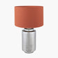 Zuri Large Shiny Silver Metal Pot Table Lamp Base with Lino 45cm Cinnamon Self Lined Linen Cylinder Lampshade