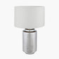 Zuri Large Shiny Silver Metal Pot Table Lamp Base with Lino 45cm White Self Lined Linen Cylinder Lampshade