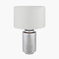 Zuri Large Shiny Silver Metal Pot Table Lamp Base with Lino 50cm White Self Lined Linen Cylinder Lampshade