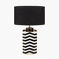 Oskar Black and White Chevron Hand Painted Metal Table Lamp Base with Stellan 40cm Black Slubbed Silk Mix Gold Lined Cylinder Lampshade