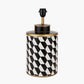 Victor Black and White Geometric Hand Painted Metal Table Lamp Base with Stellan 35cm Black Slubbed Silk Mix Gold Lined Cylinder Lampshade