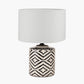 Chirala Black and White Ikat Ceramic Table Lamp Base with Lino 35cm White Self Lined Linen Cylinder Lampshade
