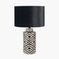 Chirala Black and White Tall Ikat Ceramic Table Lamp Base with Bow 40cm Black Velvet Cylinder Lampshade