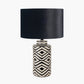Chirala Black and White Tall Ikat Ceramic Table Lamp Base with Bow 40cm Black Velvet Cylinder Lampshade