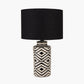 Chirala Black and White Tall Ikat Ceramic Table Lamp Base with Lino 40cm Black Self Lined Linen Cylinder Lampshade