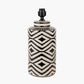 Chirala Black and White Tall Ikat Ceramic Table Lamp Base with Lino 40cm Black Self Lined Linen Cylinder Lampshade