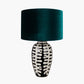 Elkorn Black and White Tall Coral Ceramic Table Lamp Base with Bow 35cm Forest Green Velvet Cylinder Lampshade