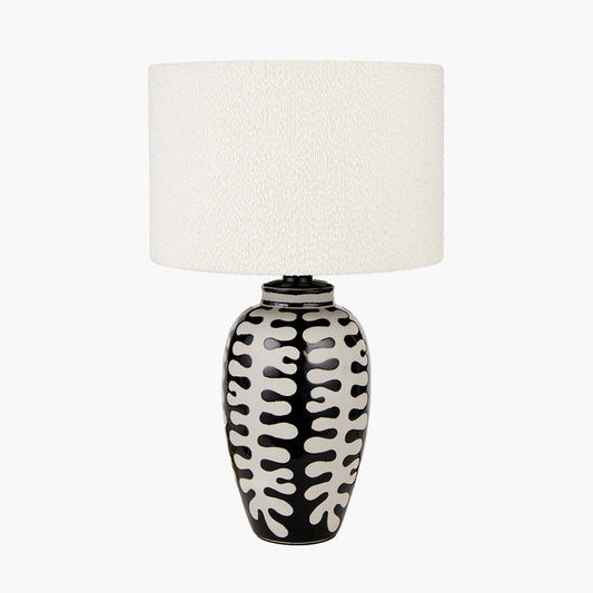 Elkorn Black and White Tall Coral Ceramic Table Lamp Base with Rouen 35cm White Boucle Cylinder Lampshade