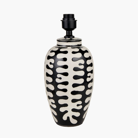 Elkorn Black and White Tall Coral Ceramic Table Lamp Base with Rouen 35cm White Boucle Cylinder Lampshade