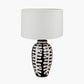 Elkorn Black and White Tall Coral Ceramic Table Lamp Base with Lino 35cm White Self Lined Linen Cylinder Lampshade