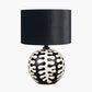 Elkorn Black and White Coral Ceramic Table Lamp Base with Bow 30cm Black Velvet Cylinder Lampshade