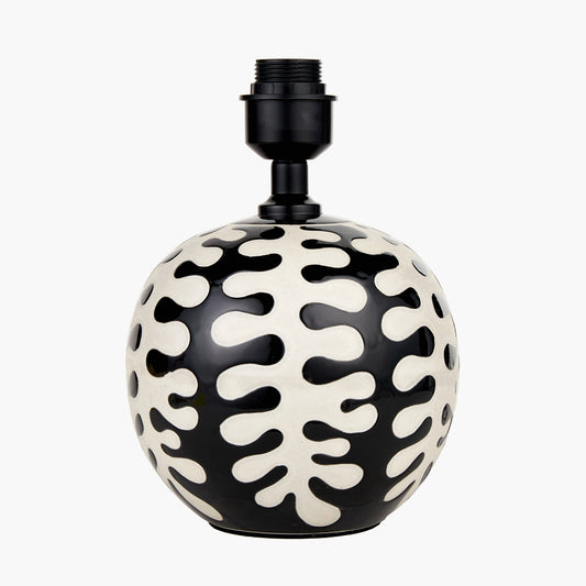 Elkorn Black and White Coral Ceramic Table Lamp Base with Rouen 30cm White Boucle Cylinder Lampshade