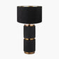Alnico Black and Brass Metal Textured Table Lamp Base with Stellan 35cm Black Slubbed Silk Mix Gold Lined Cylinder Lampshade