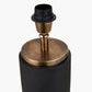 Alnico Black and Brass Metal Textured Table Lamp Base with Stellan 35cm Black Slubbed Silk Mix Gold Lined Cylinder Lampshade