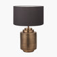 Zuri Antique Brass Metal Pot Table Lamp Base with Henry 40cm Grey Handloom Cylinder Lampshade