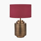 Zuri Antique Brass Metal Pot Table Lamp Base with Henry 40cm Mulberry Handloom Cylinder Lampshade