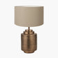 Zuri Antique Brass Metal Pot Table Lamp Base with Henry 40cm Taupe Handloom Cylinder Lampshade