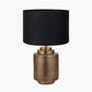 Zuri Antique Brass Metal Pot Table Lamp Base with Lino 40cm Black Self Lined Linen Cylinder Lampshade