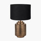 Zuri Antique Brass Metal Pot Table Lamp Base with Lino 40cm Black Self Lined Linen Cylinder Lampshade