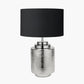 Zuri Shiny Silver Metal Pot Table Lamp Base with Harry 35cm Black Cotton Mix Cylinder Lampshade