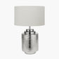 Zuri Shiny Silver Metal Pot Table Lamp Base with Henry 35cm White Handloom Cylinder Lampshade