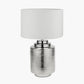 Zuri Shiny Silver Metal Pot Table Lamp Base with Lino 35cm White Self Lined Linen Cylinder Lampshade