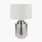 Zuri Shiny Silver Metal Pot Table Lamp Base with Lino 35cm White Self Lined Linen Cylinder Lampshade