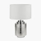 Zuri Shiny Silver Metal Pot Table Lamp Base with Lino 40cm White Self Lined Linen Cylinder Lampshade