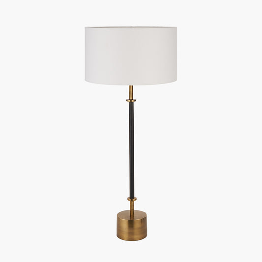 Antoine Black Croc and Antique Brass Metal Table Lamp Base with Henry 30cm White Handloom Cylinder Lampshade