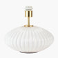 Emilia White Ribbed Glass and Gold Metal Oval Table Lamp Base with Zara 35cm Steel Grey Silk Lined Cylinder Lampshade