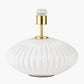 Emilia White Ribbed Glass and Gold Metal Oval Table Lamp Base with Zara 35cm Steel Grey Silk Lined Cylinder Lampshade
