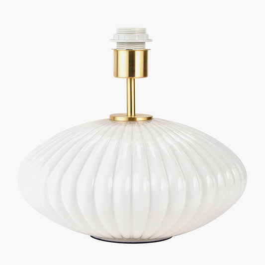 Emilia White Ribbed Glass and Gold Metal Oval Table Lamp Base with Zara 35cm Steel Grey Silk Lined Cylinder Lampshade