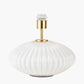 Emilia White Ribbed Glass and Gold Metal Oval Table Lamp Base with Stellan 35cm Gold Slubbed Silk Mix Gold Lined Cylinder Lampshade